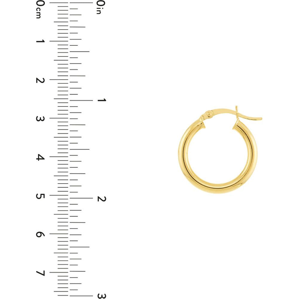 Olas d'Oro - 14K Yellow Gold 3mm x 20mm Polished Hoop Earrings - Elegant Classic Style