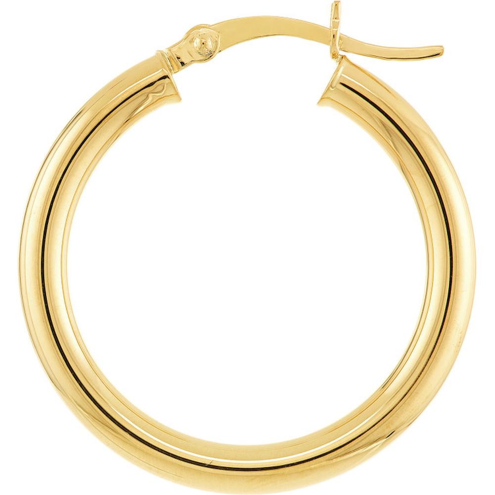 Olas d'Oro - 14K Yellow Gold 3mm x 25mm Polished Hoop Earrings with Hinge Clasp