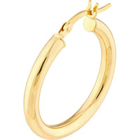 Olas d'Oro - 14K Yellow Gold 3mm x 25mm Polished Hoop Earrings with Hinge Clasp