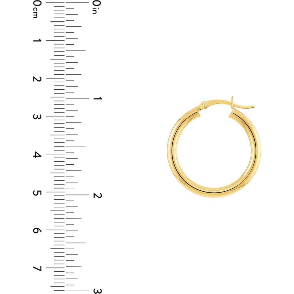 Olas d'Oro - 14K Yellow Gold 3mm x 25mm Polished Hoop Earrings with Hinge Clasp