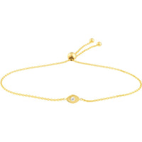 Olas d'Oro - 14K Yellow Gold 3pt Diamond Evil Eye Bolo Bracelet - 0.03 Carat Diamond