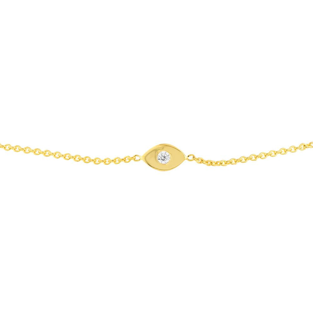 Olas d'Oro - 14K Yellow Gold 3pt Diamond Evil Eye Bolo Bracelet - 0.03 Carat Diamond