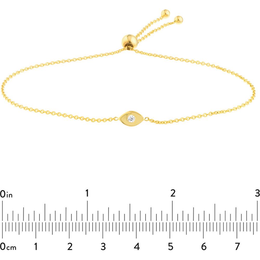 Olas d'Oro - 14K Yellow Gold 3pt Diamond Evil Eye Bolo Bracelet - 0.03 Carat Diamond