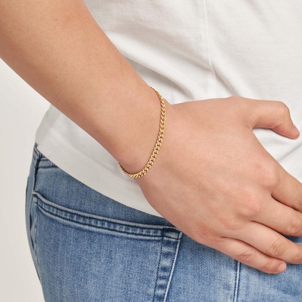 Olas d'Oro - 14K Yellow Gold 4.20mm Curb Chain Bracelet with Lobster Lock - 9.97g