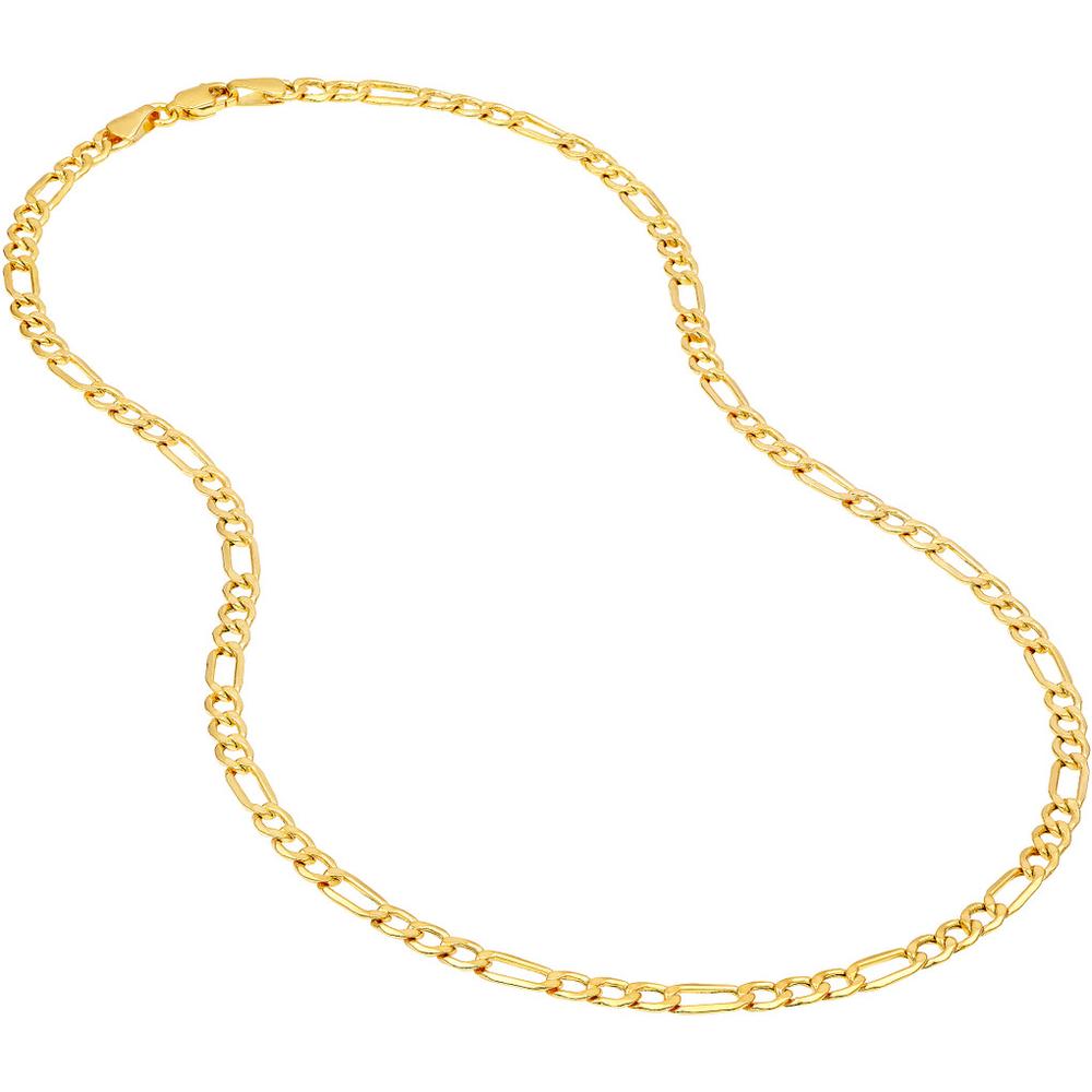Olas d'Oro - 14K Yellow Gold 4.40mm Hollow Diamond-Cut Figaro Chain Bracelet - 7'' Length