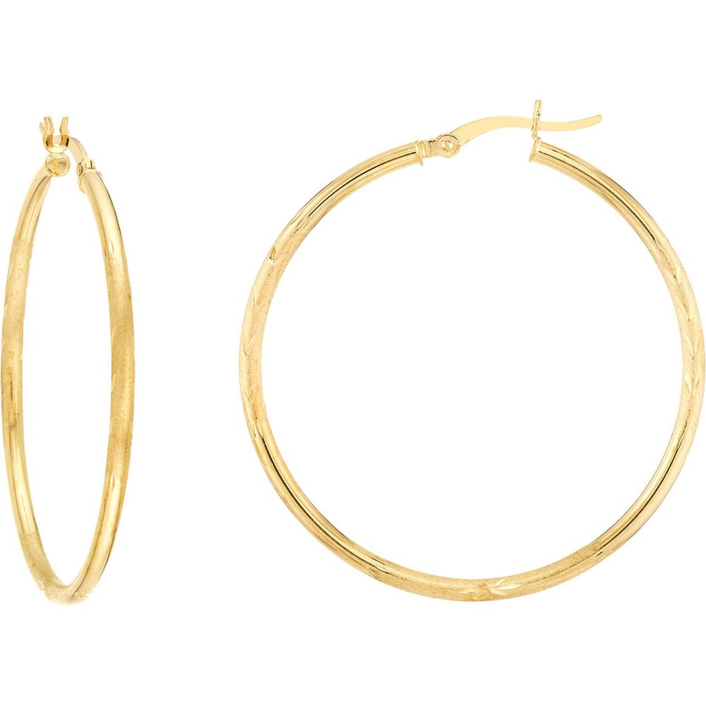 Olas d'Oro - 14K Yellow Gold 40mm Diamond-Cut Florentine Hoop Earrings