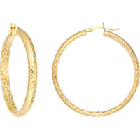 Olas d'Oro - 14K Yellow Gold 40mm Diamond-Cut Hoop Earrings with Hinge Closure - 4.30g