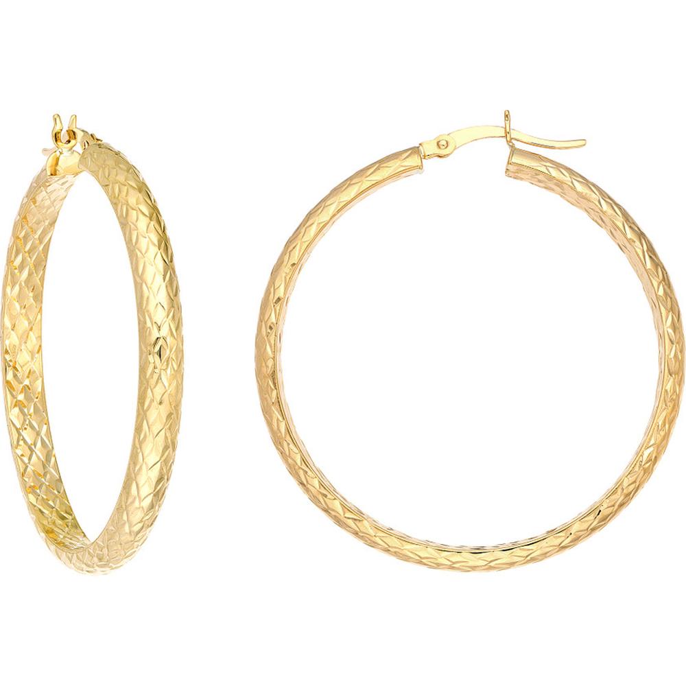 Olas d'Oro - 14K Yellow Gold 40mm Diamond-Cut Hoop Earrings with Hinge Closure - 4.30g
