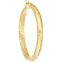 Olas d'Oro - 14K Yellow Gold 40mm Diamond-Cut Hoop Earrings with Hinge Closure - 4.30g