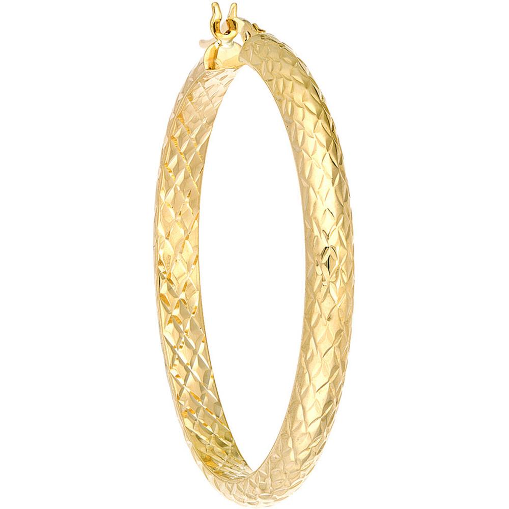 Olas d'Oro - 14K Yellow Gold 40mm Diamond-Cut Hoop Earrings with Hinge Closure - 4.30g