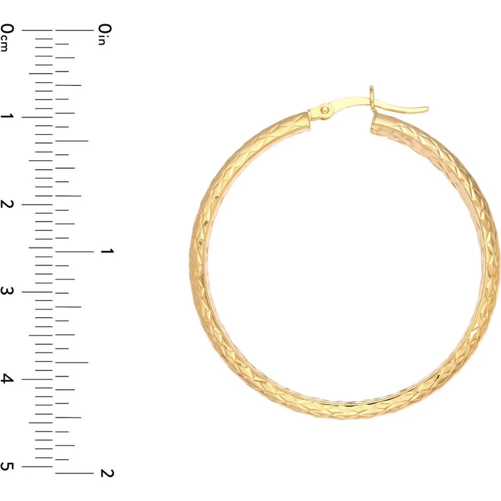 Olas d'Oro - 14K Yellow Gold 40mm Diamond-Cut Hoop Earrings with Hinge Closure - 4.30g