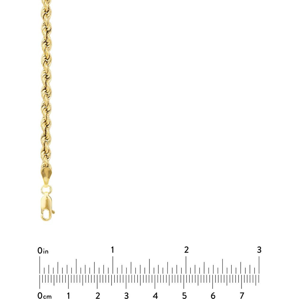 Olas d'Oro - 14K Yellow Gold 4mm Light Rope Chain Bracelet with Lobster Lock - 8" Length