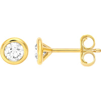 Olas d'Oro - 14K Yellow Gold 4mm Round Diamond Martini Bezel Stud Earrings - 0.49 Carat Total Diamond Weight