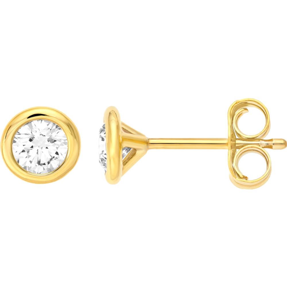 Olas d'Oro - 14K Yellow Gold 4mm Round Diamond Martini Bezel Stud Earrings - 0.49 Carat Total Diamond Weight