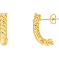 Olas d'Oro - 14K Yellow Gold 4mm Round Twisted J Hoop Earrings - 1.70g Total Weight