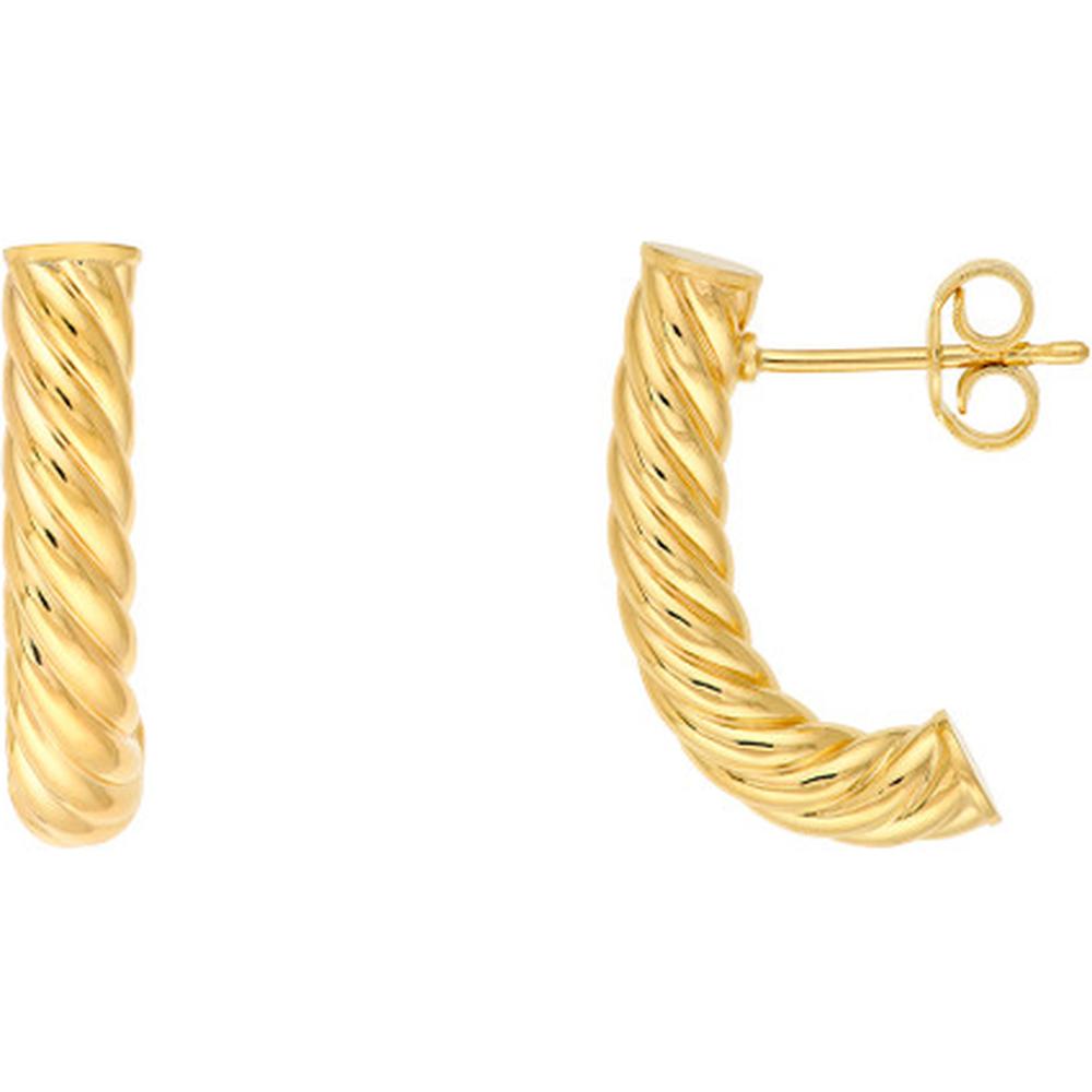 Olas d'Oro - 14K Yellow Gold 4mm Round Twisted J Hoop Earrings - 1.70g Total Weight