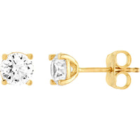 Olas d'Oro - 14K Yellow Gold 5.3mm Round CZ Stud Earrings - 1.30 Carat Total CZ Weight