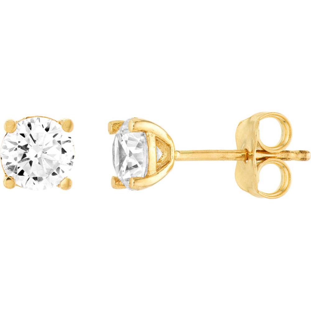 Olas d'Oro - 14K Yellow Gold 5.3mm Round CZ Stud Earrings - 1.30 Carat Total CZ Weight