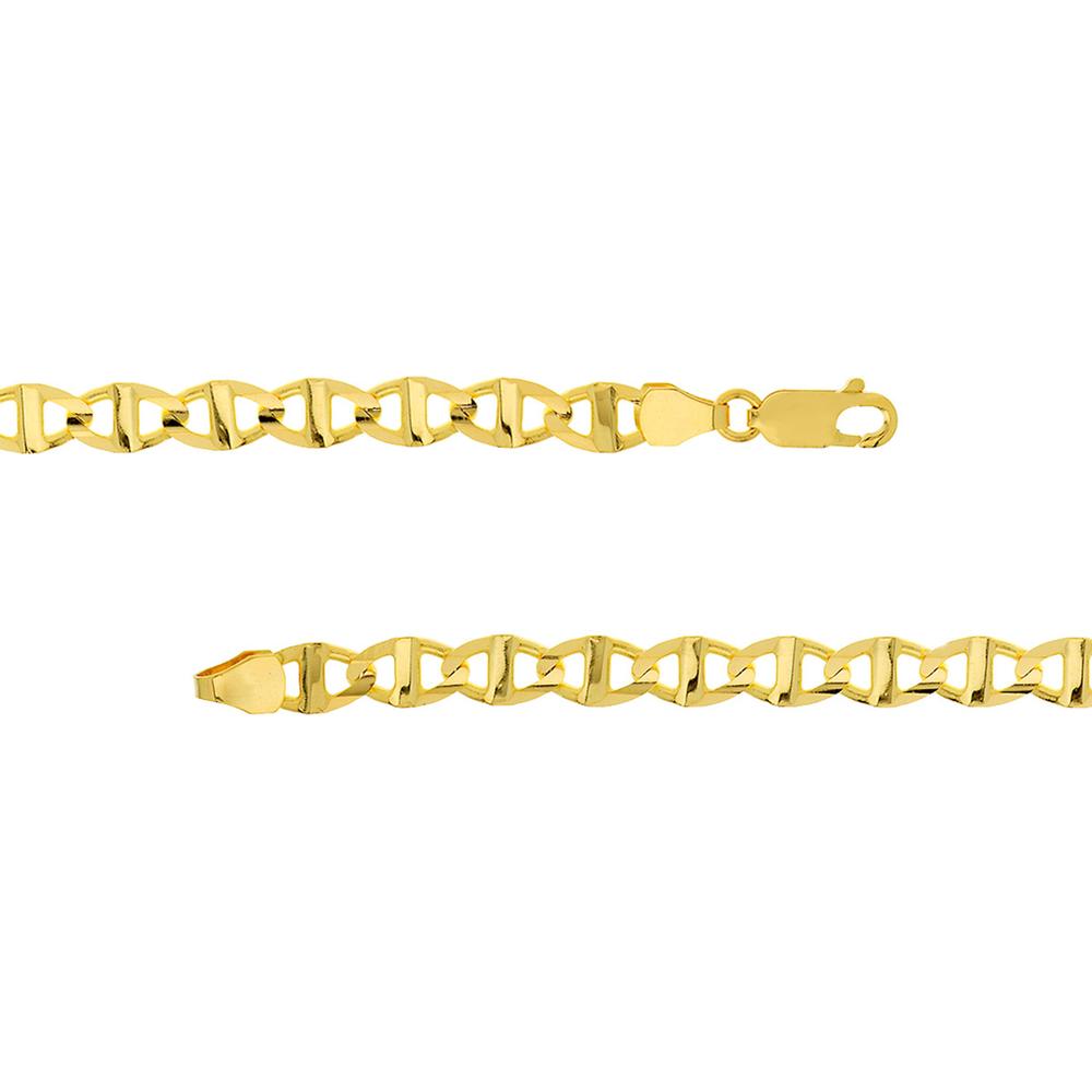 Olas d'Oro - 14K Yellow Gold 5.40mm Concave Mariner Chain Bracelet with Lobster Lock - 7.50" Length