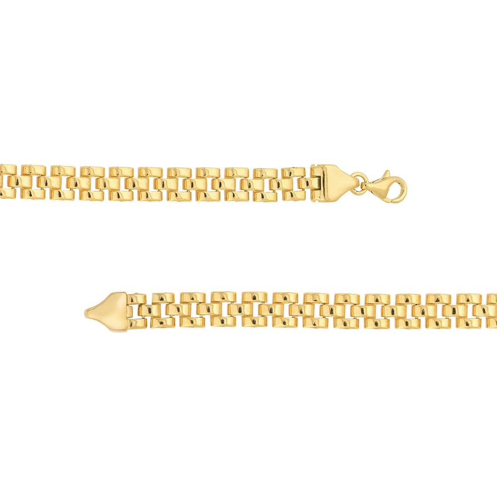 Olas d'Oro - 14K Yellow Gold 5.50mm Brick Pattern Bracelet with Pear Shape Lobster Clasp - 8.05 Grams Total Weight