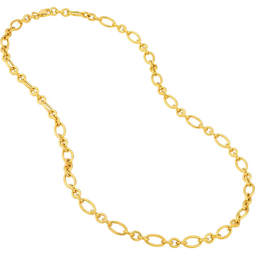 Olas d'Oro - 14K Yellow Gold 5.75mm Hollow Oval Link Chain Bracelet with Pear Shaped Lobster Clasp - 7.50" Length