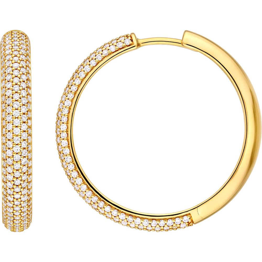 Olas d'Oro - 14K Yellow Gold 5-Row Diamond Pave Hoop Earrings - 1.0 Carat Total Diamond Weight