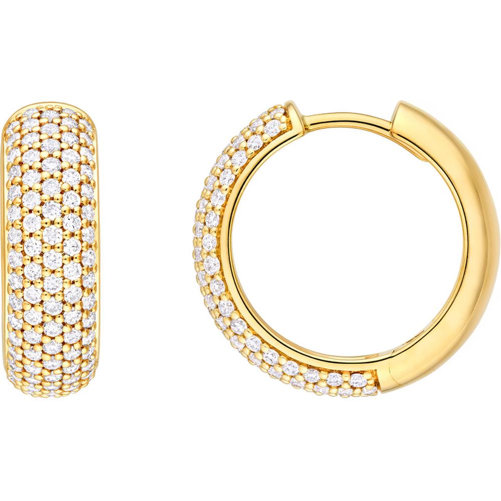 Olas d'Oro - 14K Yellow Gold 5 Row Pave Diamond Huggie Earrings - 0.81 Carat Total Diamond Weight
