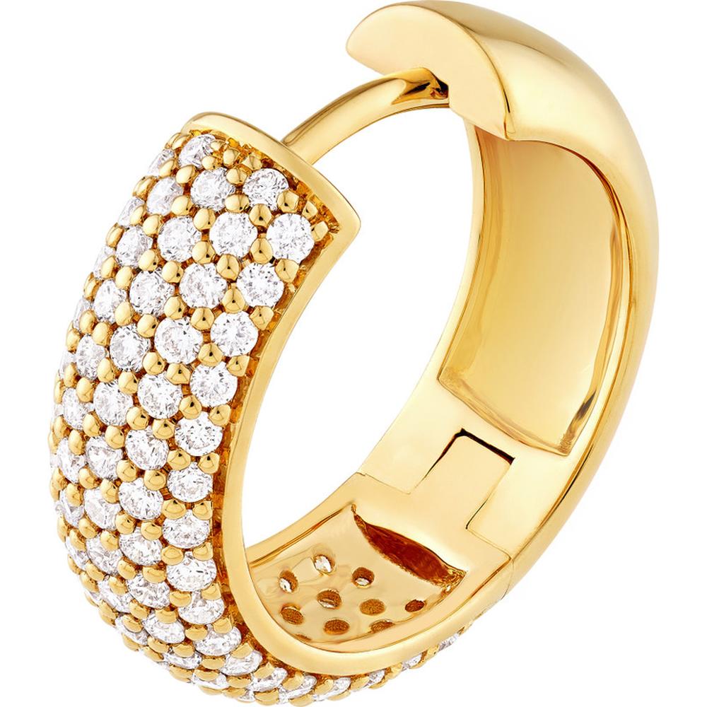 Olas d'Oro - 14K Yellow Gold 5 Row Pave Diamond Huggie Earrings - 0.81 Carat Total Diamond Weight