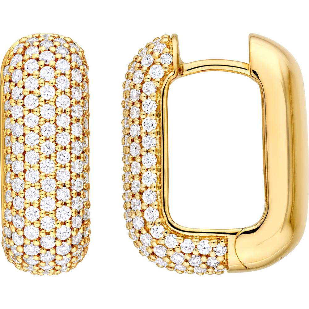 Olas d'Oro - 14K Yellow Gold 5-Row Pave Diamond Paper Clip Huggies - 1.33 Carat Total Diamond Weight