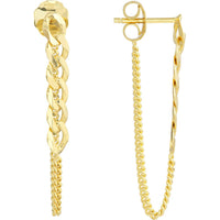 Olas d'Oro - 14K Yellow Gold 50/50 Curb Chain Front-to-Back Earrings - 1.33 Grams Total Weight