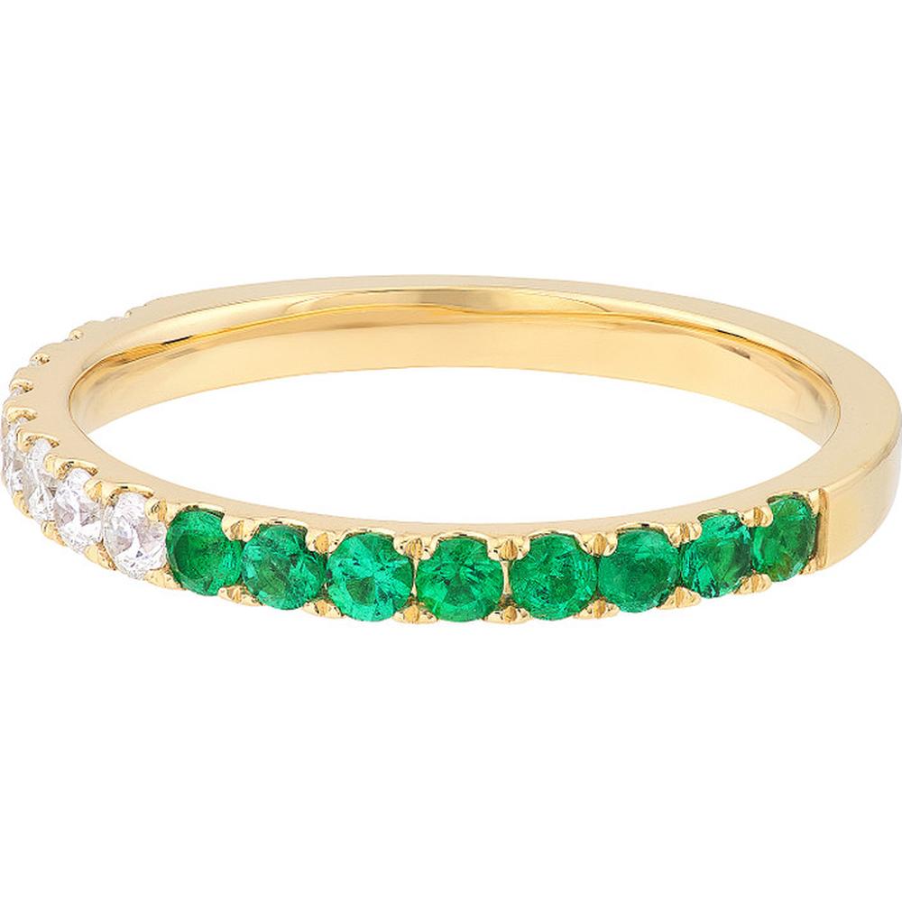 Olas d'Oro - 14K Yellow Gold 50/50 Emerald & Diamond Stackable Band - 0.24 Carat Total Carat Weight