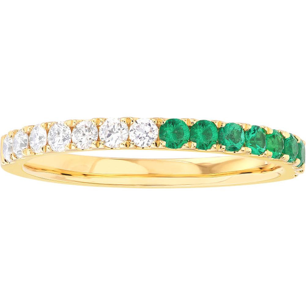 Olas d'Oro - 14K Yellow Gold 50/50 Emerald & Diamond Stackable Band - 0.46 Carat Total Carat Weight
