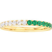 Olas d'Oro - 14K Yellow Gold 50/50 Emerald & Diamond Stackable Band - 0.46 Carat Total Carat Weight