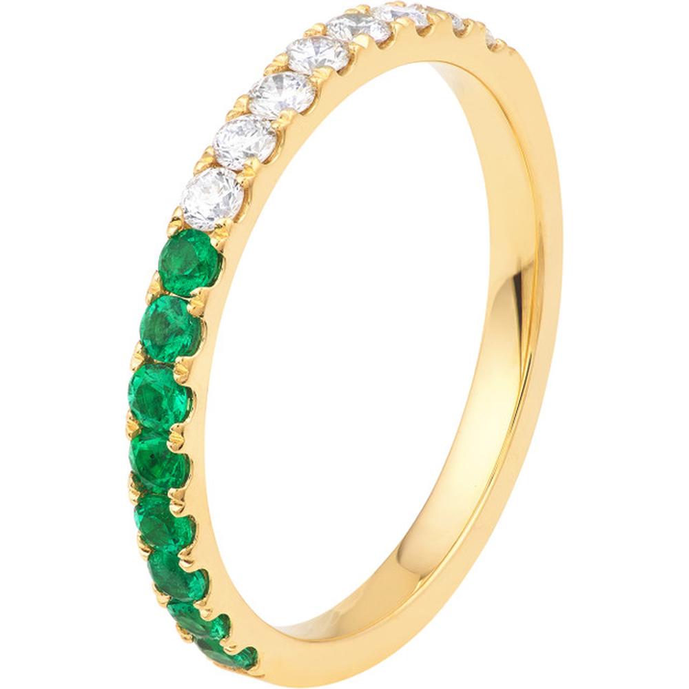 Olas d'Oro - 14K Yellow Gold 50/50 Emerald & Diamond Stackable Band - 0.46 Carat Total Carat Weight