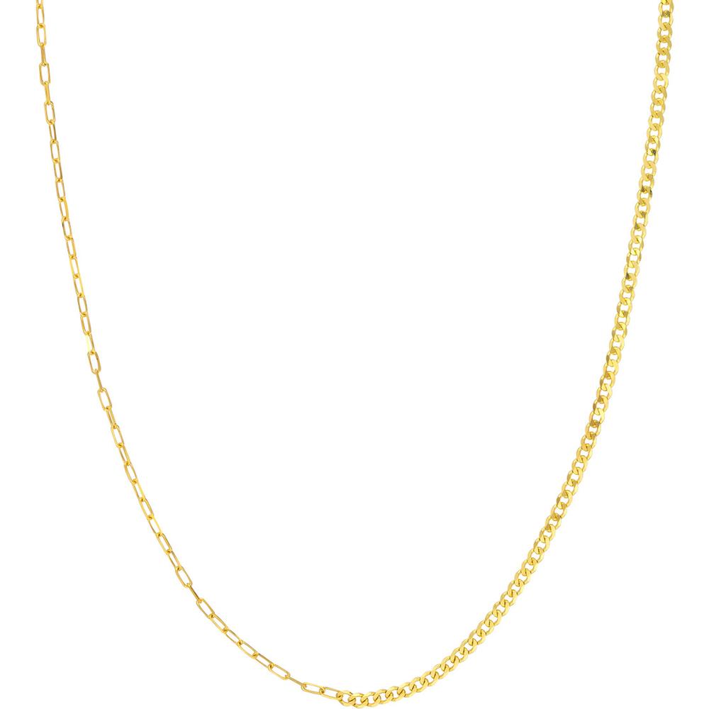 Olas d'Oro - 14K Yellow Gold 50/50 Paper Clip and Curb Chain Bracelet - 7.5 inches, Lobster Clasp, 2.2 Grams