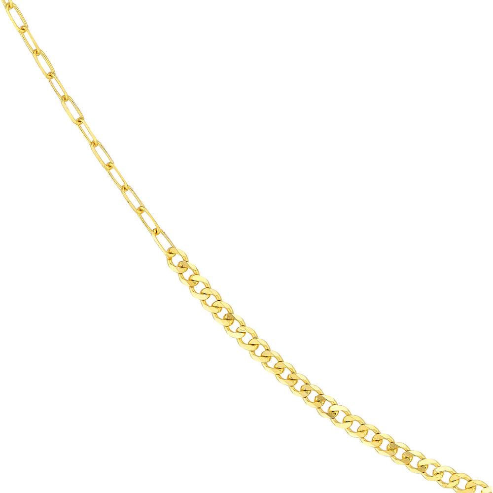 Olas d'Oro - 14K Yellow Gold 50/50 Paper Clip and Curb Chain Bracelet - 7.5 inches, Lobster Clasp, 2.2 Grams