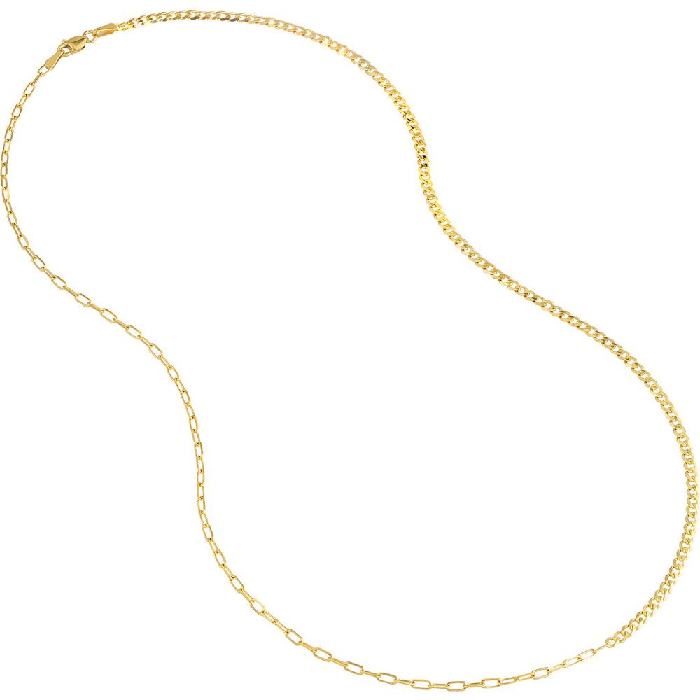 Olas d'Oro - 14K Yellow Gold 50/50 Paper Clip and Curb Chain Bracelet - 7.5 inches, Lobster Clasp, 2.2 Grams