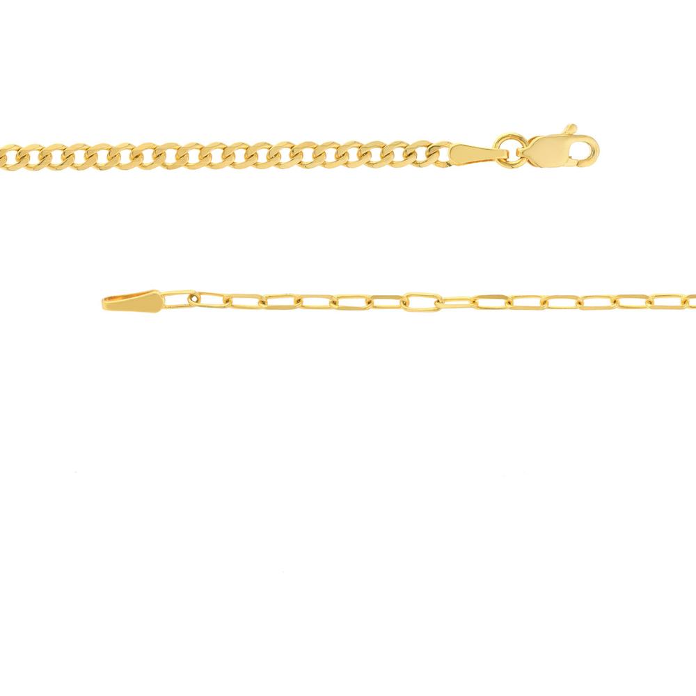 Olas d'Oro - 14K Yellow Gold 50/50 Paper Clip and Curb Chain Bracelet - 7.5 inches, Lobster Clasp, 2.2 Grams
