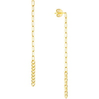 Olas d'Oro - 14K Yellow Gold 50/50 Paper Clip & Curb Chain Long Drop Earrings