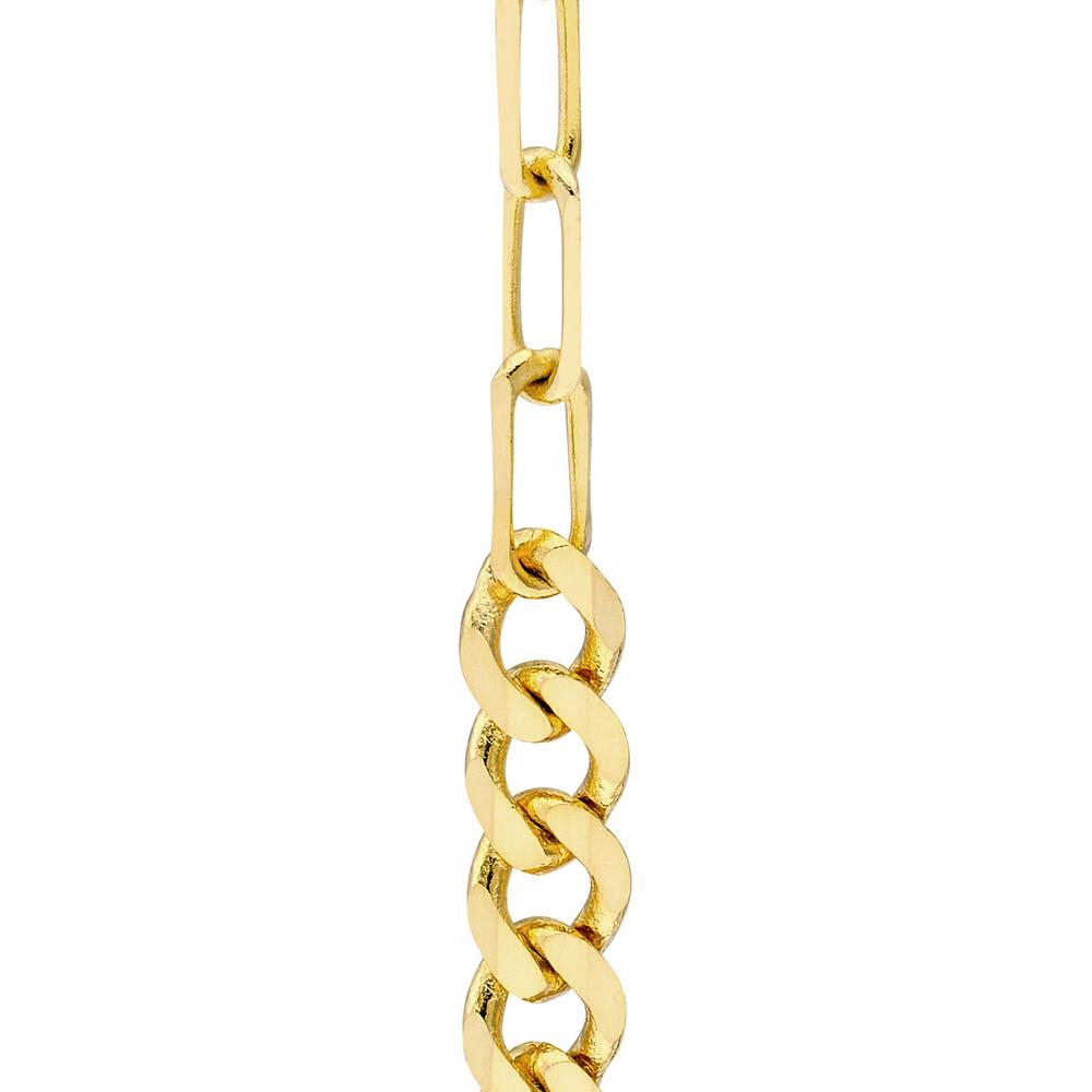 Olas d'Oro - 14K Yellow Gold 50/50 Paper Clip & Curb Chain Long Drop Earrings