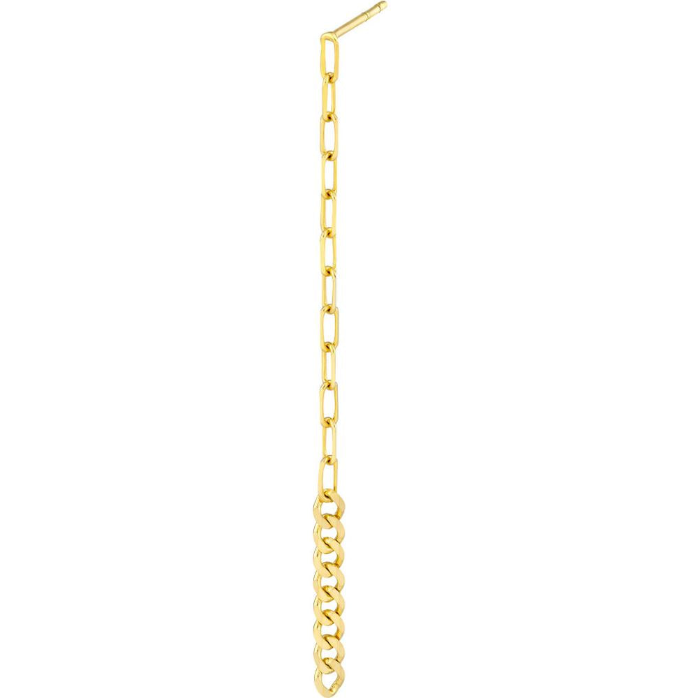 Olas d'Oro - 14K Yellow Gold 50/50 Paper Clip & Curb Chain Long Drop Earrings