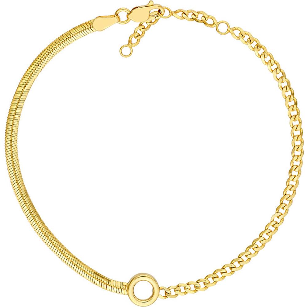 Olas d'Oro - 14K Yellow Gold 50/50 Snake + Curb Circle Station Bracelet - Adjustable Length