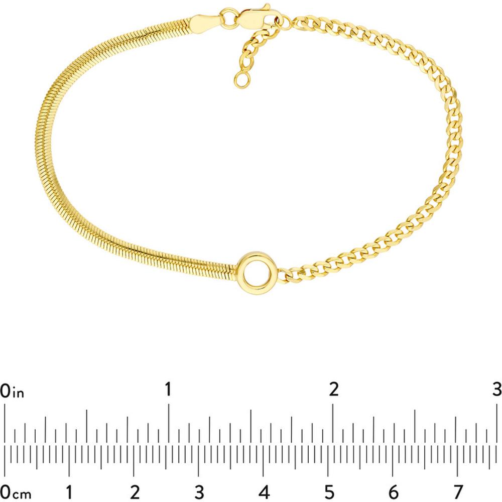 Olas d'Oro - 14K Yellow Gold 50/50 Snake + Curb Circle Station Bracelet - Adjustable Length