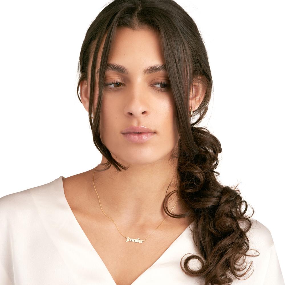 Olas d'Oro - 14K Yellow Gold 5mm Bubble Font Personalized Nameplate Necklace
