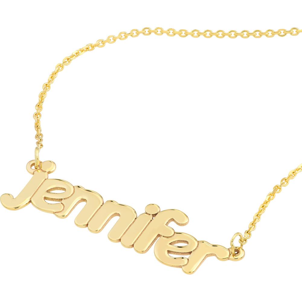 Olas d'Oro - 14K Yellow Gold 5mm Bubble Font Personalized Nameplate Necklace