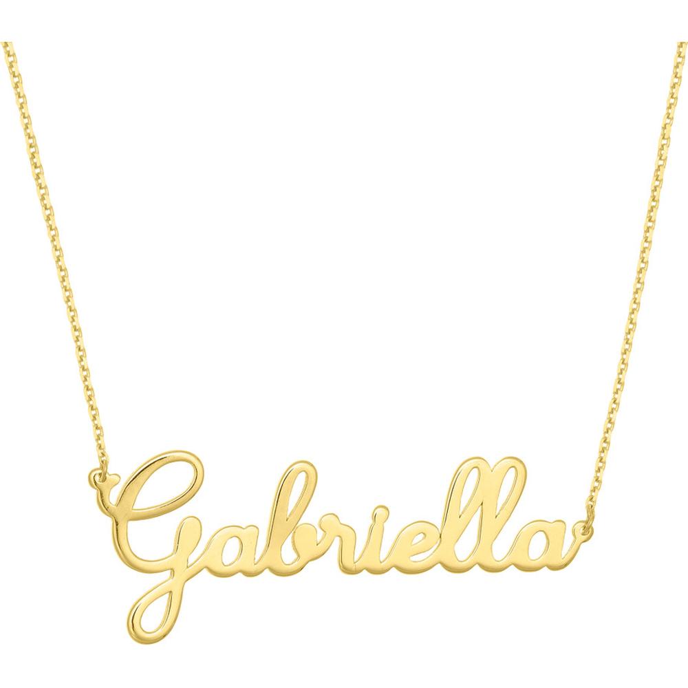Olas d'Oro - 14K Yellow Gold 5mm Cursive Nameplate Necklace - Adjustable Length 16-18"