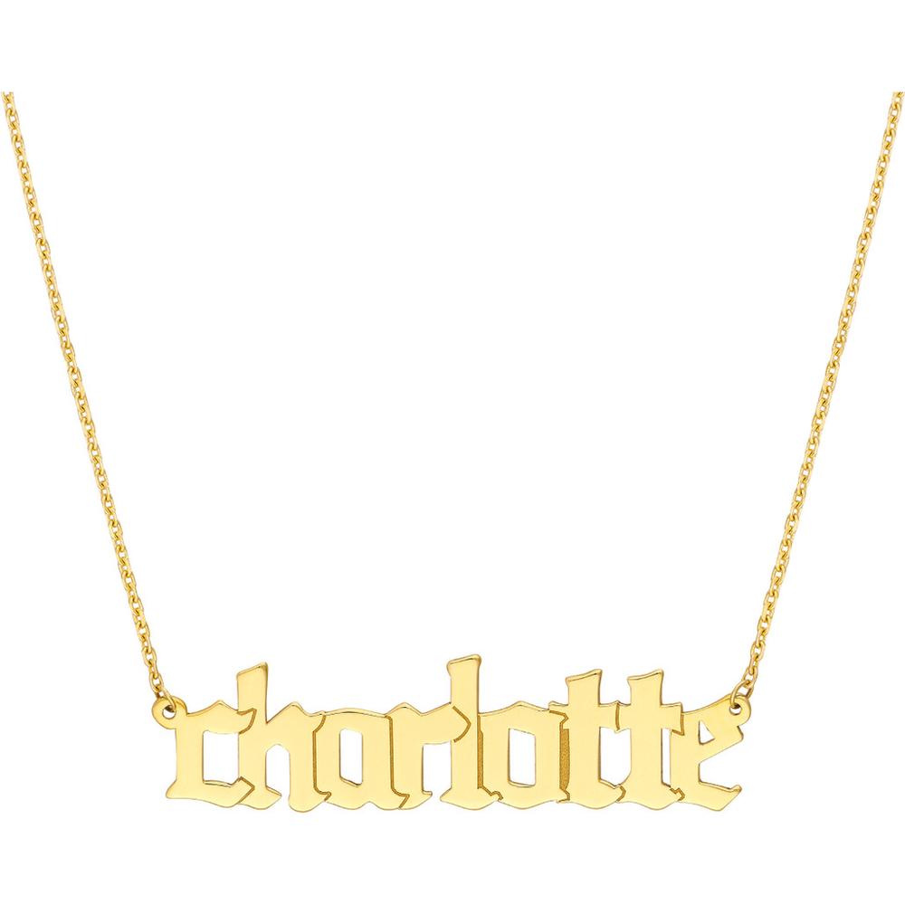 Olas d'Oro - 14K Yellow Gold 5mm Gothic Nameplate Necklace with Adjustable Length - 2.20 Grams