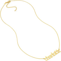 Olas d'Oro - 14K Yellow Gold 5mm Gothic Nameplate Necklace with Adjustable Length - 2.20 Grams