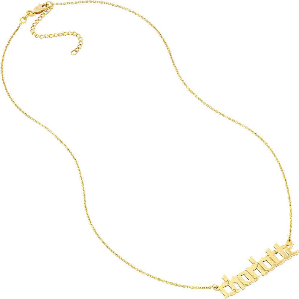 Olas d'Oro - 14K Yellow Gold 5mm Gothic Nameplate Necklace with Adjustable Length - 2.20 Grams