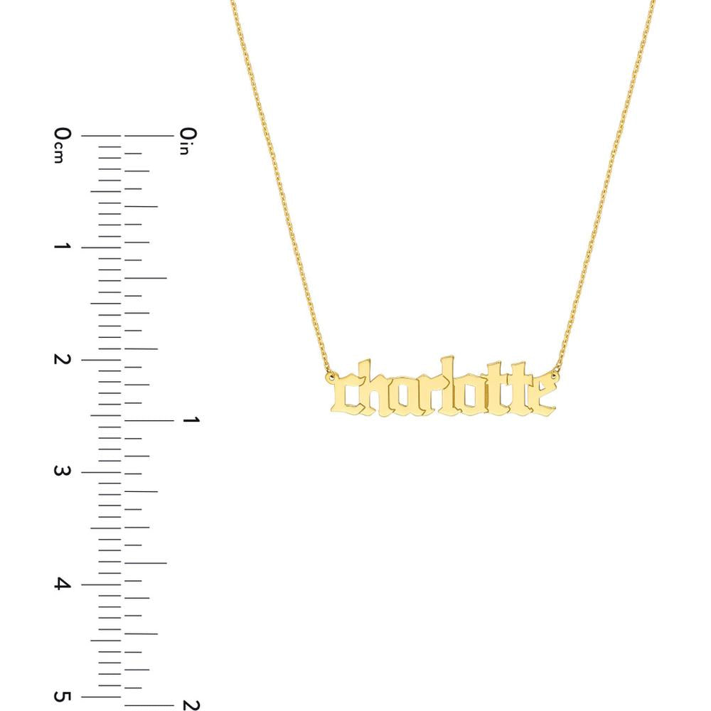 Olas d'Oro - 14K Yellow Gold 5mm Gothic Nameplate Necklace with Adjustable Length - 2.20 Grams